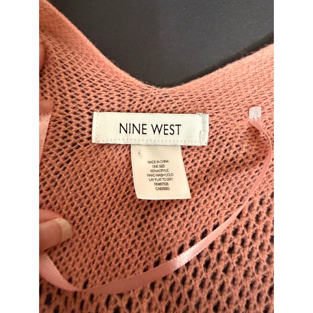 Nine West Coral‎ Pink Open Knit Fringe Kimono Cardigan Wrap Cover Up One Size - Picture 3 of 3